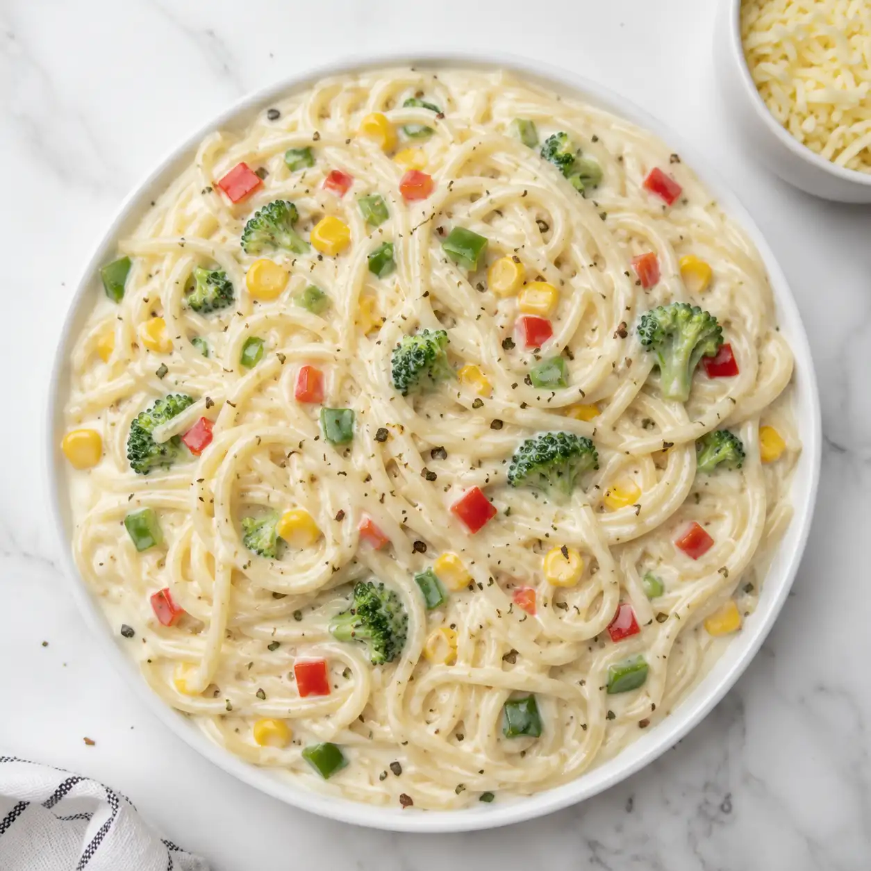 Spaghetti Cheesy Alfredo Pasta (Veg)